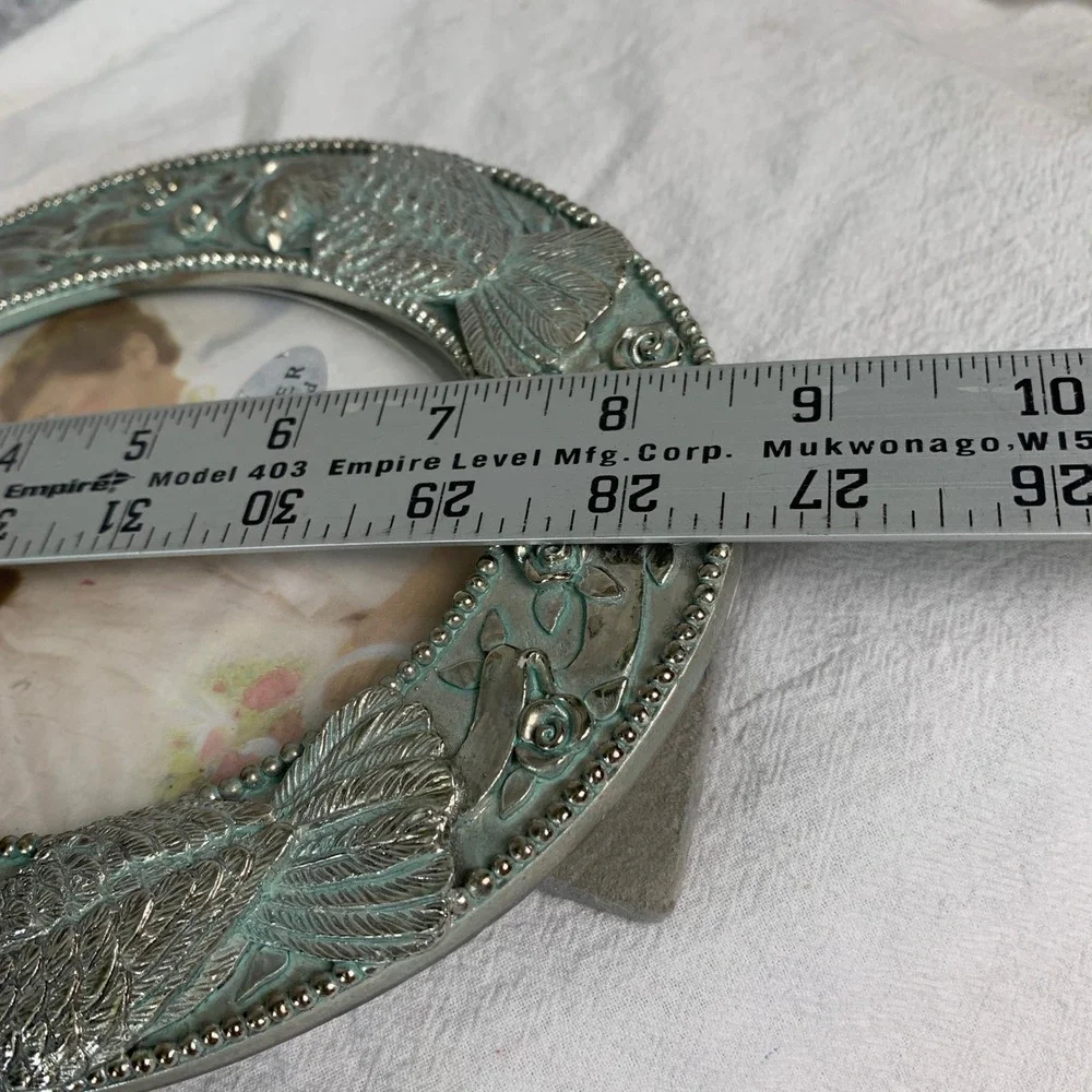 Vintage Figi Graphics 1990 Antiqued Silver Plated Oval Bird Rose Frame RR-63S